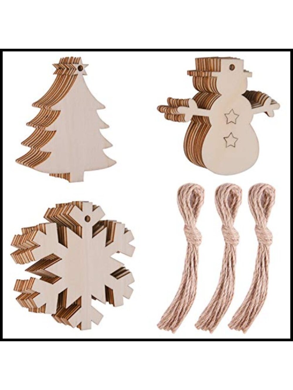 Wooden Christmas Embellishments 30 Pc Tree Snowflake Snowman Ornaments